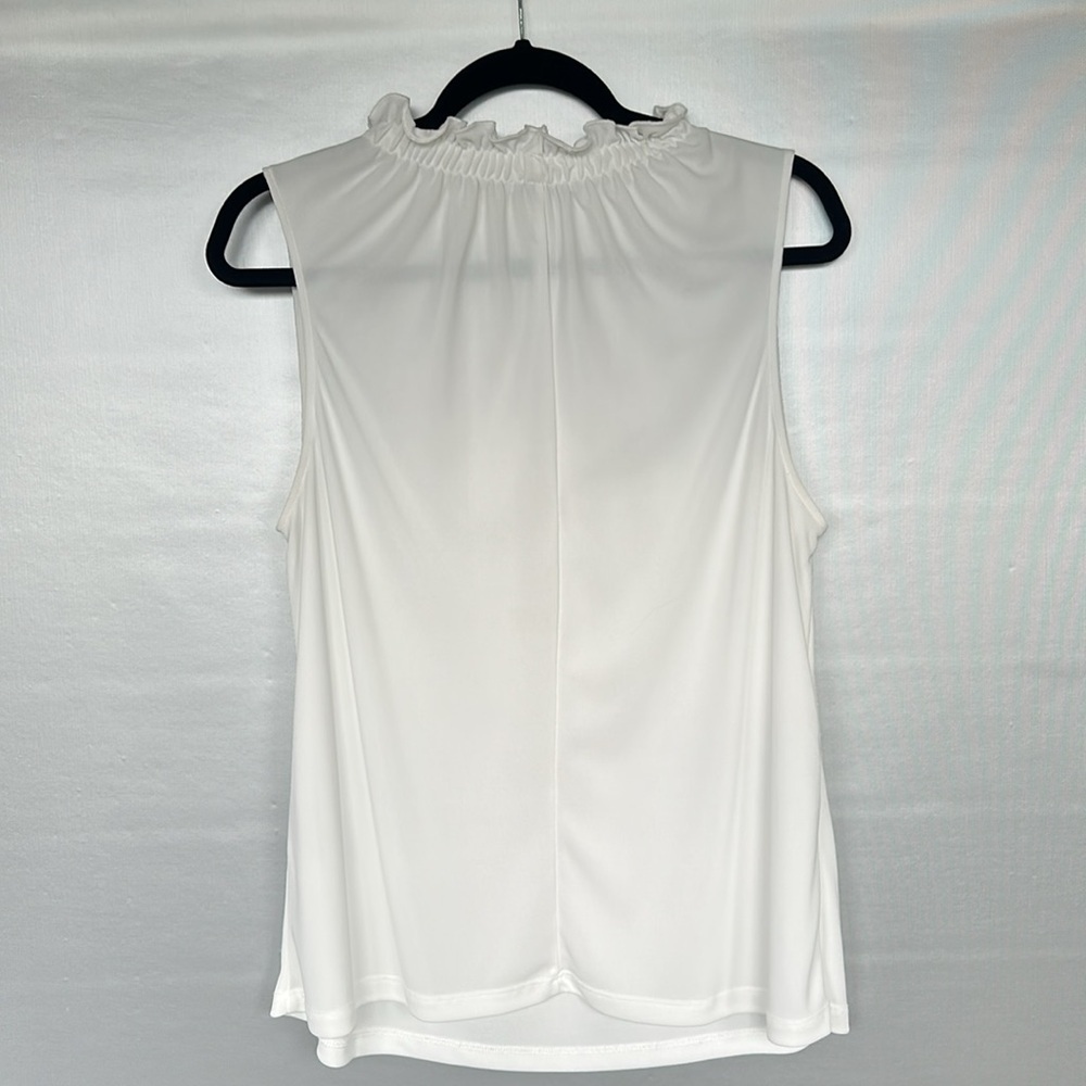 Zara White Ruffle Neck Blouse Top Sleeveless Size L Preppy Business Casual - Picture 4 of 7
